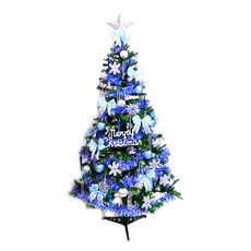 耶誕幸福一般型裝飾綠色聖誕樹 藍銀色系配件 100燈鎢絲樹燈*2串, 藍銀色系