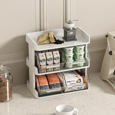 艾米購物 茶包收納盒 3層 象牙白 桌面收納架 咖啡包收納盒, 1個
