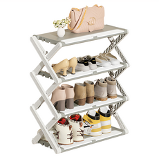 多功能可變形摺疊鞋架 四層 55.5x30x92cm, 灰白, 1個