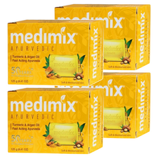 Medimix 綠寶石皇室藥草浴美肌皂 薑黃, 添加堅果油，深層清潔，肌膚光滑，油水平衡，依循印度古法製作, 125g, 4個