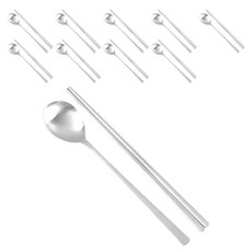 Willive 餐具組 韓國製 霧面銀色, 1組, 湯匙 10支 + 筷子 10雙