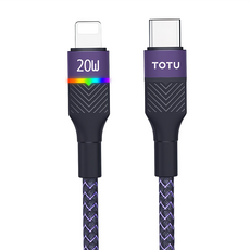 TOTU 拓途 征程系列 iPhone PD充電線 20W快充 LED燈, 1.5m, 紫色, 1條