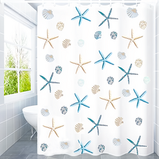 加厚防水浴簾 Set 2條 PVEA塑料/ABS材質 防鏽扣眼, 180 x 200cm, 小海星, 1組