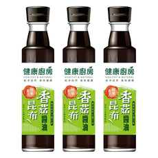 健康廚房 香菇昆布醬油 美國非基改黃豆片 古法釀造150天自然發酵, 300ml, 3瓶