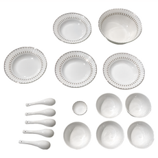 JUST HOME 餐具組, 5個碗 + 5支如意匙 + 調味碟 + 4個湯盤 + 湯碗, 羽藏骨瓷, 1組