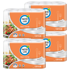 KleanNara 可綠納樂 捲筒廚房紙巾 每日 100%天然紙漿 適用於各種烹飪 130枚 6捲, 4袋