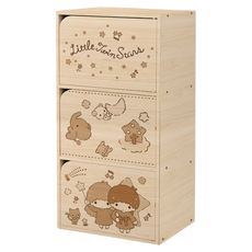 收納王妃 三麗鷗三層單色木櫃 三層木門櫃 42.4 x 29.5 x 90 cm, 淺木紋 星星派對