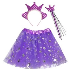 摩達客 COSPLAY派對變裝扮 兒童紫色皇冠公主裙仙子裝三件組, MH220702025, 1組