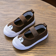愛貝比 鬆緊套鞋 170mm 咖小熊 可愛卡通圖案兒童帆布鞋, 咖啡色