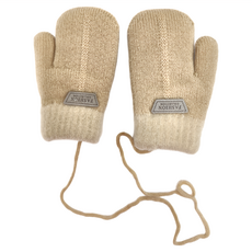 兒童掛脖加絨加厚手套 卡其色, 1 ~ 3歲