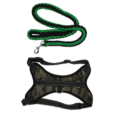 ROYALLIN 蘿林嚴選 愛寵外出套裝含牽引繩 胸背帶+八股繩 二件套, 迷彩字母 綠色 + 黑色, 1組