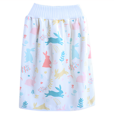 OhBabyLying 寶寶高腰防水隔尿裙, 1-7歲適用, 多色褲裙, 七分褲型, M, 七彩萌兔, 1件