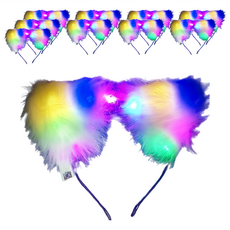 狐狸貓耳髮箍 毛絨+電子元件 34號, 白毛彩光, 1包