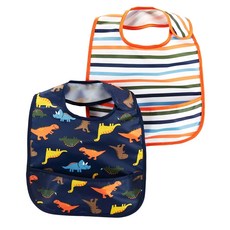 卡特 carter's 防水接漏圍兜口水巾2件組, 橘條恐龍，柔軟舒適，防水易清潔