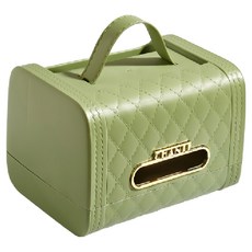 iSFun 菱格手提 輕奢華抽取面紙巾置物收納盒, 綠色