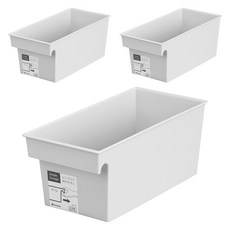 inomata 長收納盒 3件組, 附易於抓握的手柄, 易於取出, 1組, 灰色