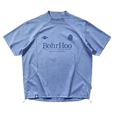 BOHRHOO涼感拼接機能短袖 - M 索羅娜螺旋領口 足球風格 速乾, 霧藍