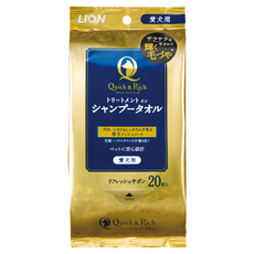 LION 獅王 Quick&Rich 犬用免洗濕巾 20片, 清除身體汙垢和氣味, 厚手網眼, 減少花粉和家居附著, 1包