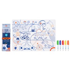 Super Petit 矽膠彩繪餐墊 動物運動會 含5支可擦拭彩色筆, 40 x 30cm, 1組