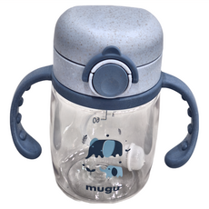 mugu 沐咕寶貝 小麥纖維 Tritan 重力球學習杯 220ml, 藍色迷你象, 1個