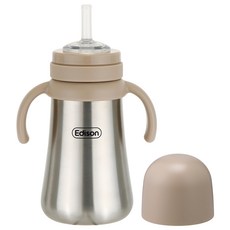 Edison 不鏽鋼吸管學習杯, 300ml, 316不鏽鋼, 雙層真空保溫保冷, 淺褐色, 1個