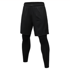 葉子小舖 男款假兩件式運動褲 3XL 黑色 - 大容量口袋設計 運動跑步健身