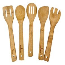 Natural Elements 竹製料理廚具 5件組, 三叉鍋鏟 + 斜角鍋鏟 + 料理匙 + 濾匙 + 濾油鍋鏟, KOC4, 1組
