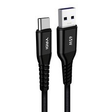 YADI 亞第 USB A to type C 65W 快充傳輸線 5A大電流 200cm, 黑色, 1條