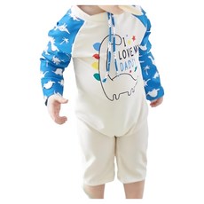 愛北鼻 寶寶連體泳衣 恐龍長袖連身泳衣 附贈遮陽帽, 10碼, 藍色, 1入