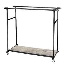 荷重雙桿單層置物衣架 可移動式 堅固耐用 簡約時尚, 51 x 128~193.5 x 133cm + 木板120 x 30cm, 黑色