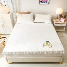 Mimo 米夢家居 軟床專用 可機洗雙涼感3D豆豆釋壓冰紗床包涼蓆, 涼感墊, 晶亮白