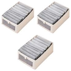 布藝衣服收納框, 無紡布+PP板, 輕便疊加, 分類收納, 特大, 米色, 3個