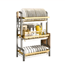 碗碟瀝水架 43公分, 黑色 + 金色, 3層, 1盒