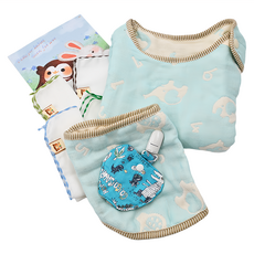 HiBOU 喜福 蘋安彌月禮盒 (數字小鷹藍) 6重紗防踢被 + 6重紗圍兜 + 蘋安福袋 + 福氣紗巾