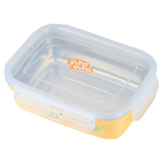 PiYOPiYO 黃色小鴨 不鏽鋼雙層隔熱密封方餐盒 304不鏽鋼 食品級 無塑化劑 不含重金屬 雙酚A 400ml, 黃色, 1個