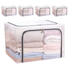 透明防水PVC收納箱, 大容量加粗鋼架, 可摺疊設計, 50 x 40 x 36cm, 灰色, 5個