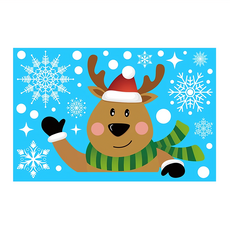 聖誕靜電貼 Set 8個, PVC材質, 聖誕裝飾 DIY, 70 x 50cm, 聖誕牆貼02款 麋鹿 藍色