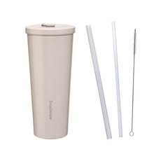 Corelle Brands 康寧餐具 Snapware 陶瓷不鏽鋼真空保溫吸管杯 附吸管3件組, 杏仁奶油, 800ml, 1組