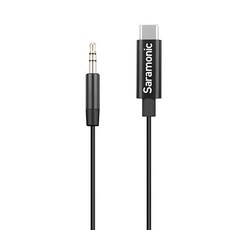 Saramonic 楓笛 3.5mm轉Type-C音源轉接線 20cm TRS公頭轉USB Type-C公頭, 黑色, 1條