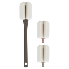 MOTHER-K 極簡奶瓶水杯海綿刷 (含1把手+3刷頭) 德國高密度海綿 透氣快乾 可替換海綿刷, 岩質灰, 1組