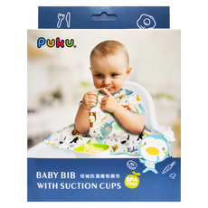 PUKU 藍色企鵝 短袖防漏魔吸圍兜, 附收納袋 防水透氣布, 森林綠, 1組