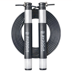 BYZOOM FITNESS 高轉速鋼索跳繩 不鏽鋼防滑握把 高強度鋼索 重量120g 台灣製造, 290cm, 1條, Black rope