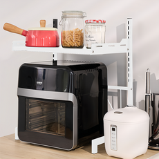 The Look GROCERIES STORAGE 多功能雙層置物架 伸縮款 層架高度 簡易組裝, 36~62 x 32.5 x 58cm, 白色, 1個