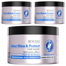REVUELE 護色亮澤護髮膜，覆膜效果，液態蠶絲，3D矽膠，適用於染髮, 500ml, 3罐