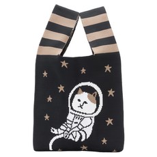NEKONOBA 針織購物袋 宇宙貓NYASA, 黑色, 1個