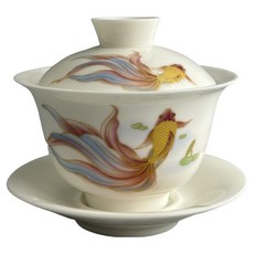 羊脂玉瓷茶道泡茶蓋碗 錦鯉款, 1個
