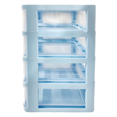 德利生活 桌面抽屜收納盒, 塑膠材質, 藍色, 4層