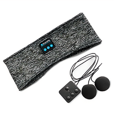 Ahoye 5.0藍牙音樂運動頭巾 USB充電 藍牙耳機 助眠 跑步 健身, 26 x 10 x 0.5cm, 深花灰色