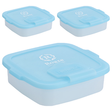 Roaze 柔仕 矽膠抽取盒, 附乾濕兩用嬰兒紗布毛巾*2, 加贈附掛扣帶, 雙重鎖水結構, 食品容器材質, 藍色, 3個