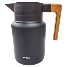 miWORKS 米沃 北歐木柄保溫壺 雙層304不鏽鋼, 黑色, 1.3L, 1個